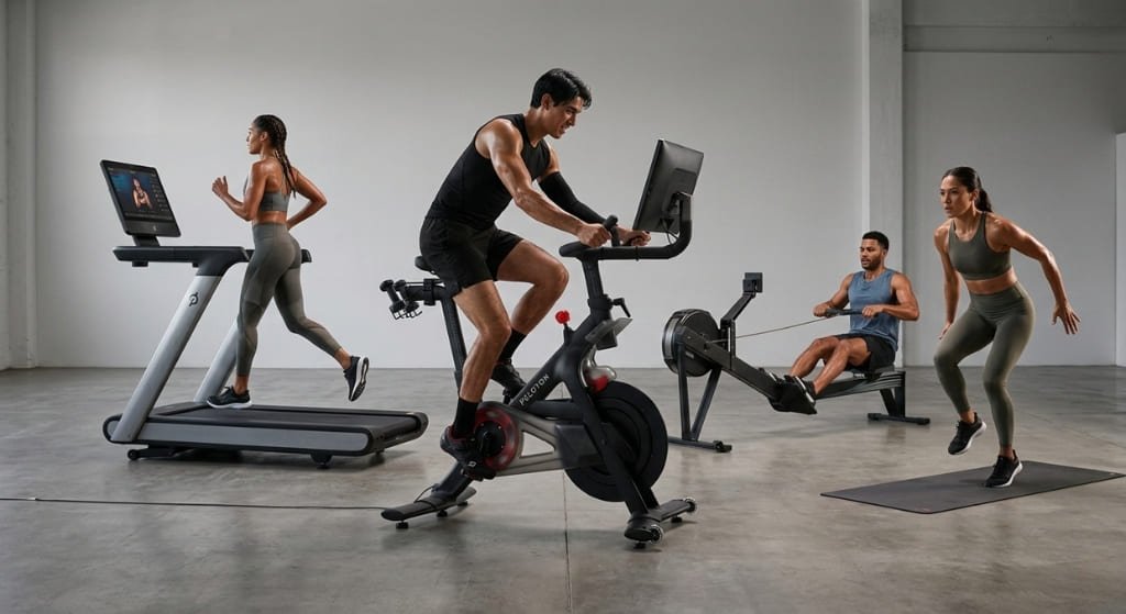 Kardio treniruotės sporto salėje su skirtingais treniruokliais